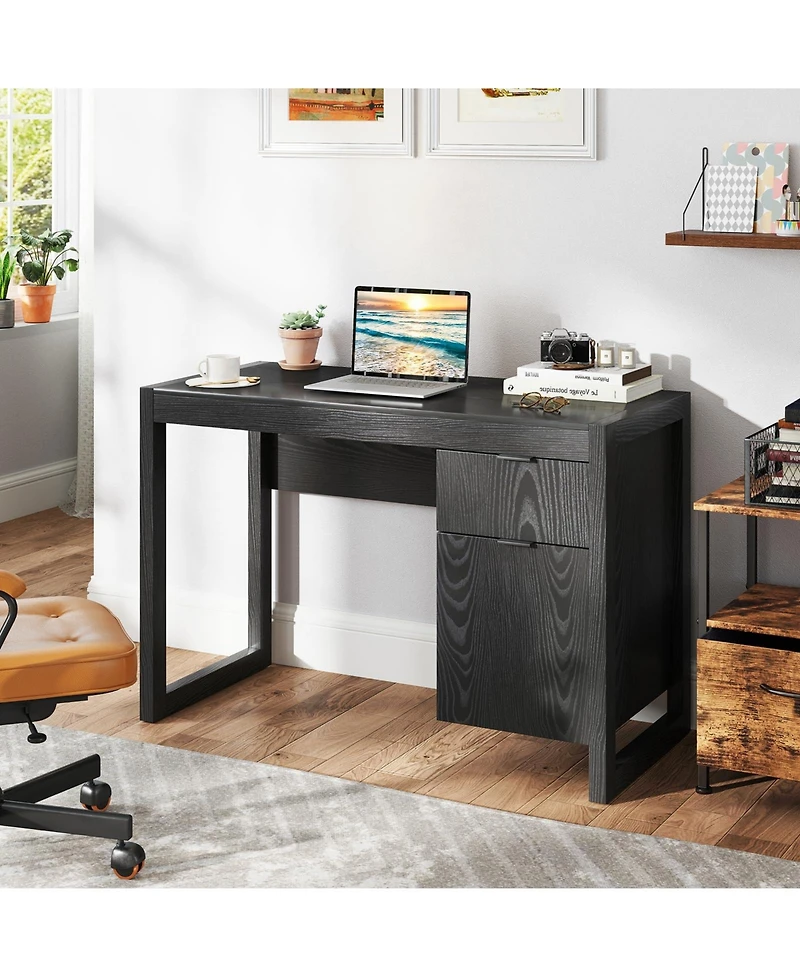 Modern Computer Desk Writing Workstation with Cabinet and Drawer
