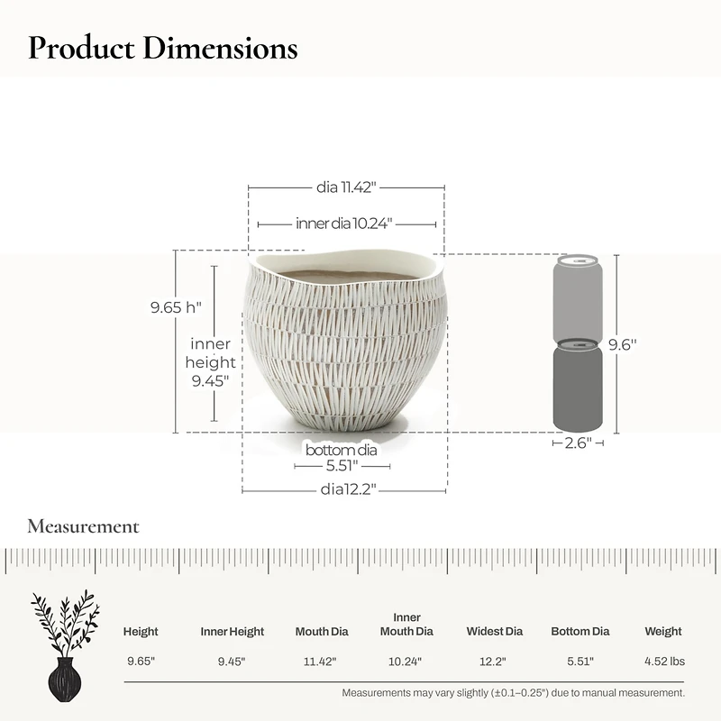 LuxenHome White with Gold V-Pattern Polyresin 12-Inch Round Planter