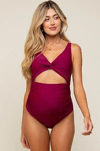 Pinkblush Maternity Plum Ruched Sides Front Cutout One Piece Swimsuit