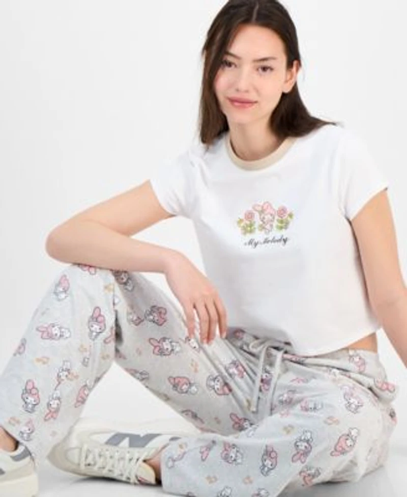 Love Tribe Juniors My Melody Crewneck T Shirt My Melody Allover Print Drawstring Pants