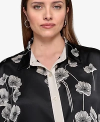 Karl Lagerfeld Paris Plus Size Flower-Print Button-Down Shirt