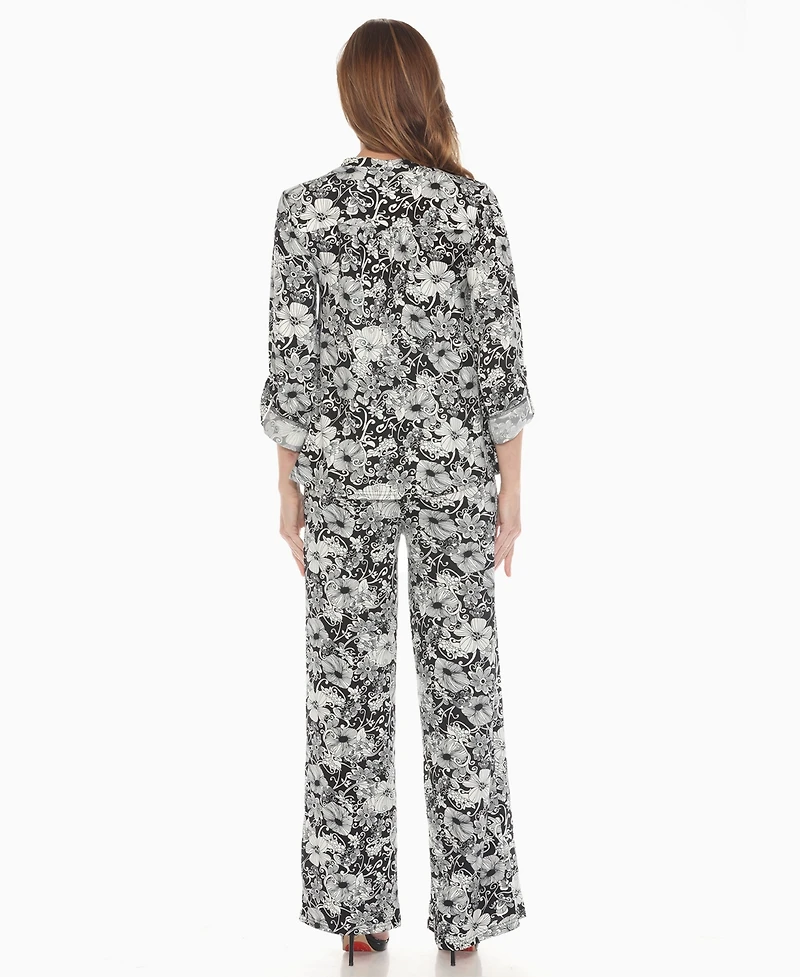 White Mark Women's 2-Piece Floral Print Tunic Top and Pants Set