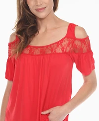White Mark Women's Cold Shoulder Lace Trim Knit Top