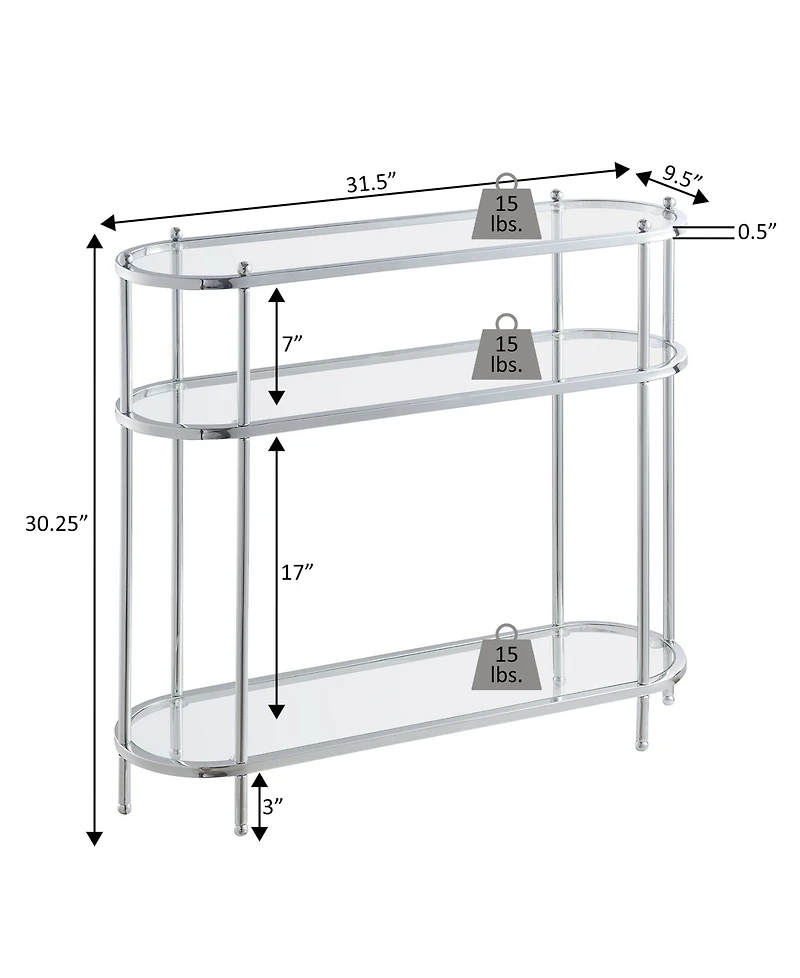 Convenience Concepts 9.5" Royal Crest 3 Tier Glass Oval Entryway Hall Table