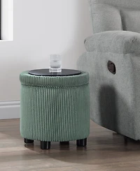 Convenience Concepts 15.75" Designs4Comfort Round Corduroy Accent Storage Ottoman with Reversible Tray