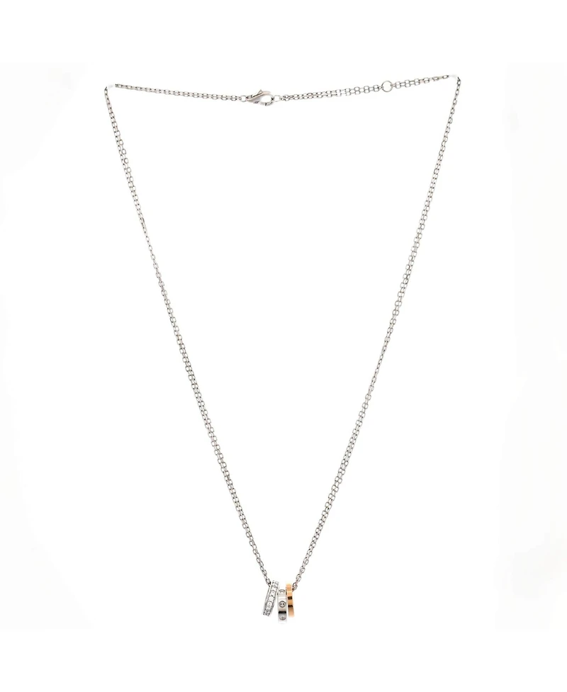 Pre-Owned Cartier Love 3 Ring Pendant Necklace 18K Rose Gold and 18K White Gold with Diamonds