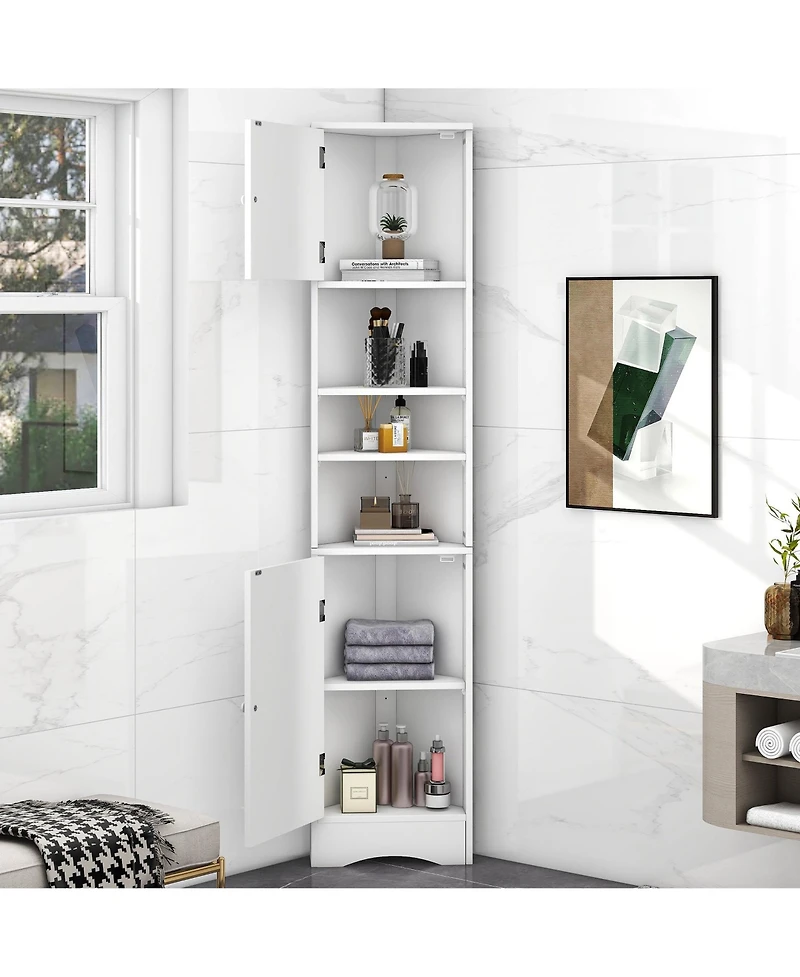 Casainc 66.9"H Tall Corner Cabinet with 2 Doors, Adjustable Shelves, Multi-Functional Storage