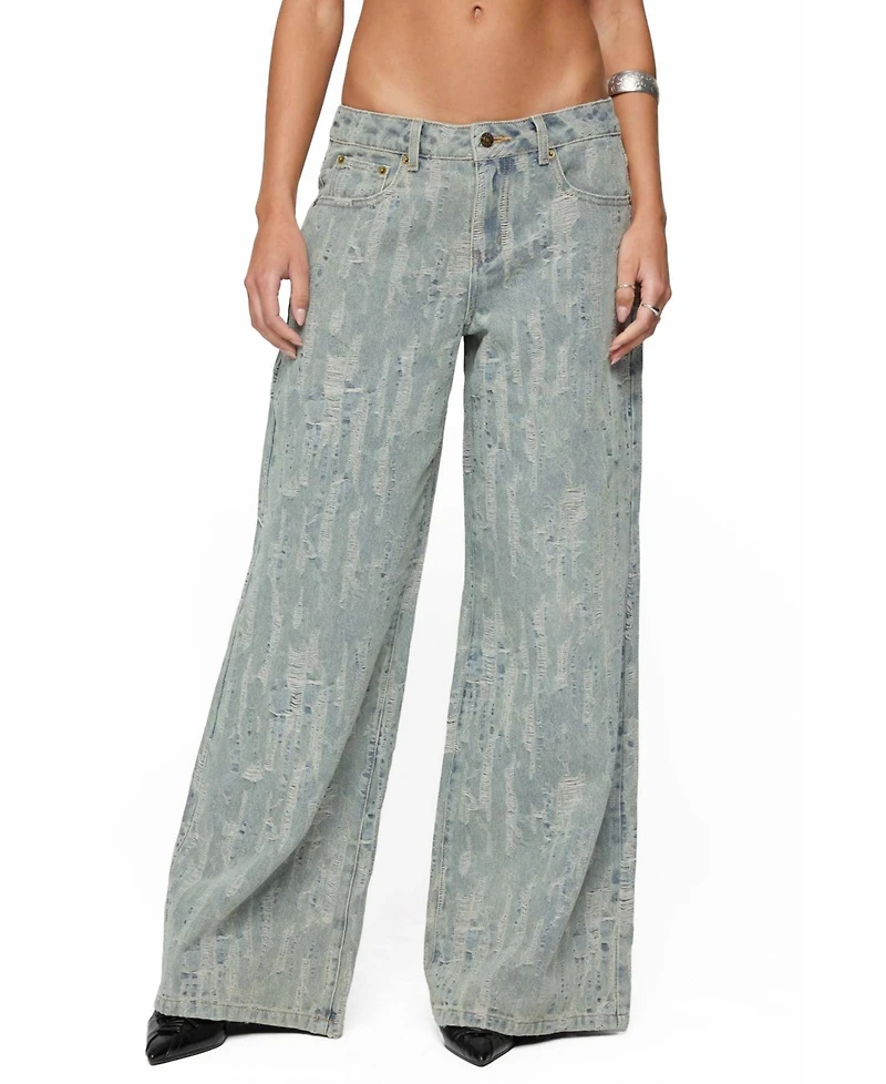 Edikted Women's Blaze Distressed Low Rise Jeans