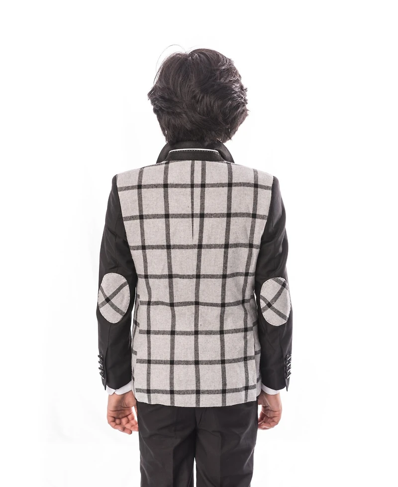 Elie Balleh Boys Grey Slim Fit Windowpane Plaid Blazer