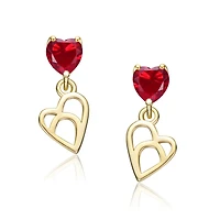 Kids 14K Gold Plated with Colored Cubic Zirconia Heart Drop Earrings