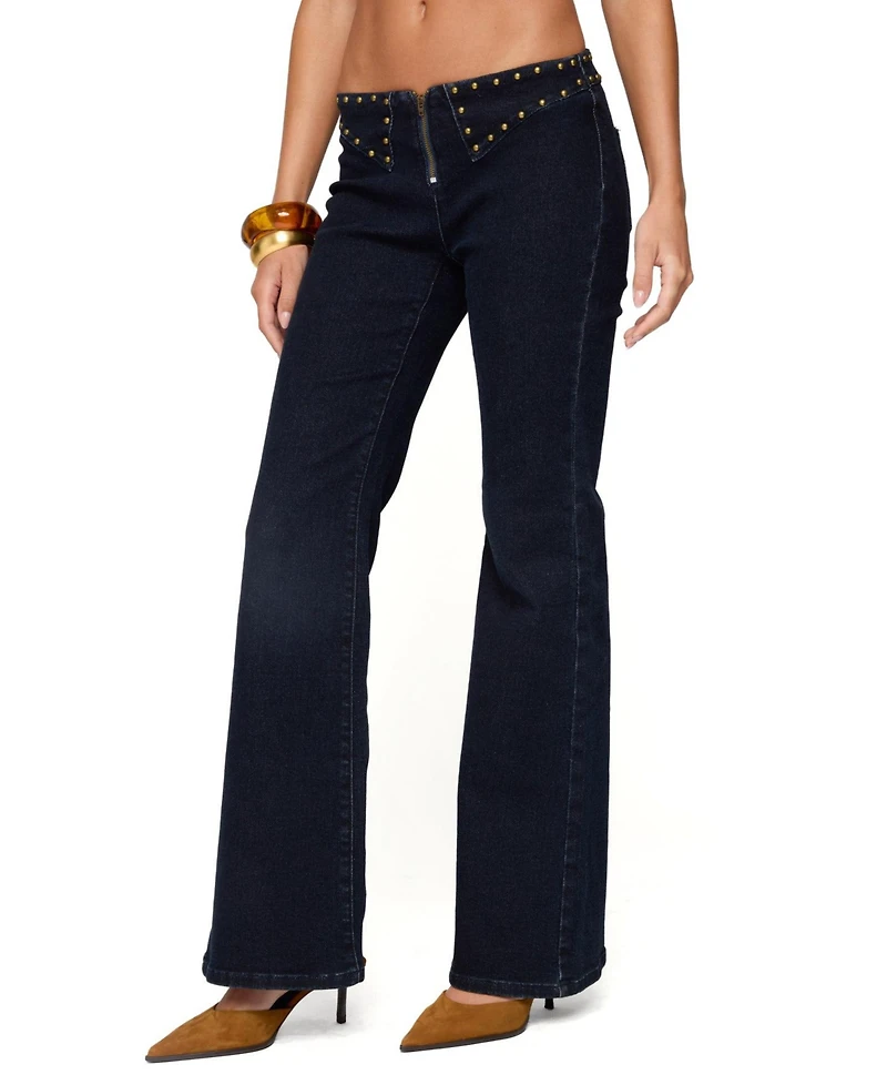 Edikted Women's Carys Studded Low Rise Flared Jeans