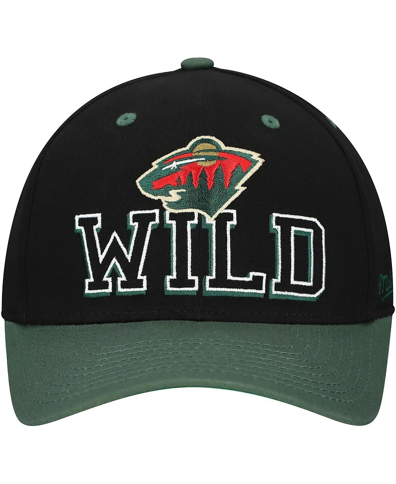 Mitchell & Ness Men's Black/Green Minnesota Wild Backside Script 2-Tone Pro Crown Adjustable Hat