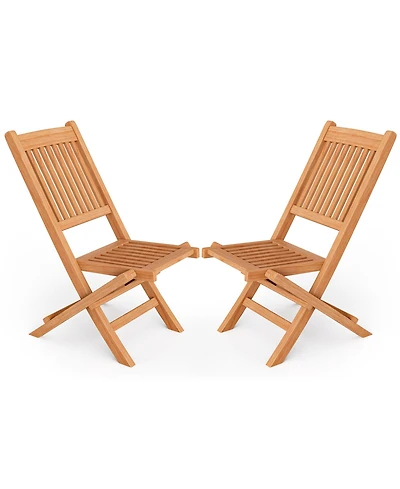 Gymax Set of 2 Indonesia Teak Wood Outdoor Chair Folding Portable Patio Chair w/ Slatted Seat & Back