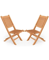 Gymax Set of 2 Indonesia Teak Wood Outdoor Chair Folding Portable Patio Chair w/ Slatted Seat & Back