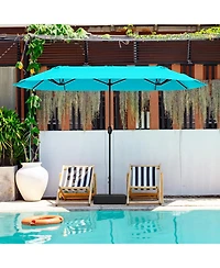 13 Feet Double-Sided Patio Twin Table Umbrella with Crank Handle