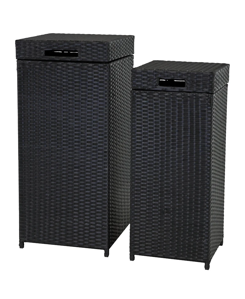 Wicker Indoor and Outdoor Trash Cans with Lids - Set of 2 - 26 Gal. and 15 Gal. - Black