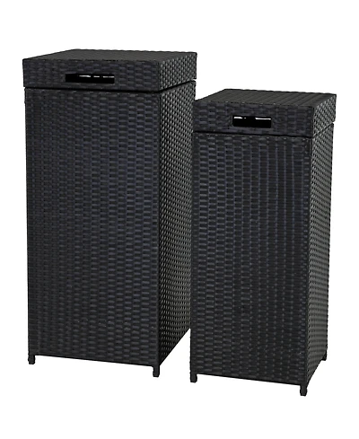 Wicker Indoor and Outdoor Trash Cans with Lids - Set of 2 - 26 Gal. and 15 Gal. - Black