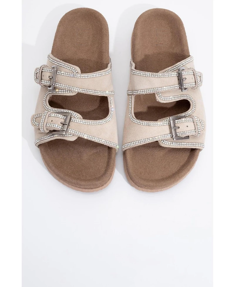 Allen Rhinestone Leather Slide Sandal (Women)