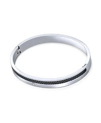 Bling Jewelry Stackable 8MM Black Carbon Fiber Inlay Flat Bangle Bracelet Silver Tone Stainless Steel 8 Inch