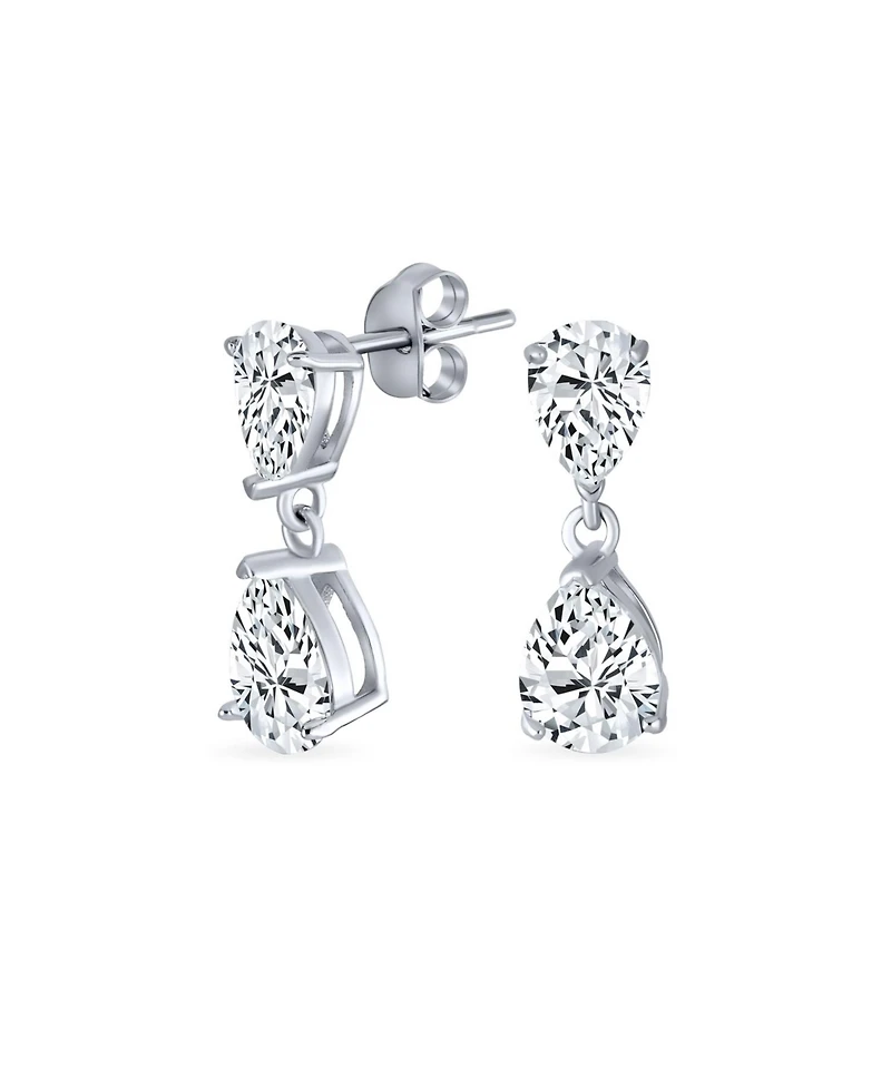 Bling Jewelry Elegant Simple Classic Cubic Zirconia Clear Double Teardrop Pear Shaped Solitaire Cz Dangle Earrings Sterling Silver