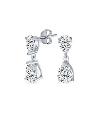 Bling Jewelry Elegant Simple Classic Cubic Zirconia Clear Double Teardrop Pear Shaped Solitaire Cz Dangle Earrings Sterling Silver