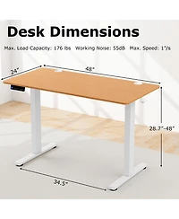 Electric Standing Desk with 3 Memory Height Settings and 2 Hanging Hooks & Cable Management
