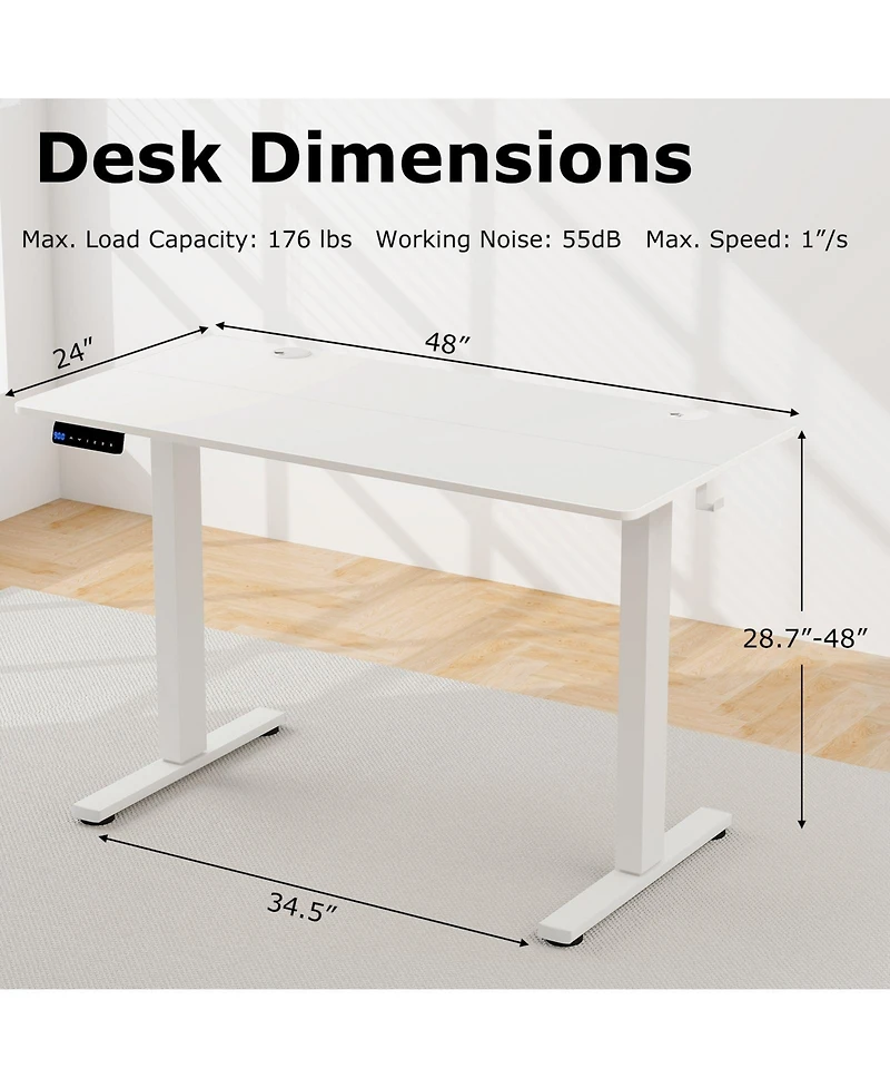 Electric Standing Desk with 3 Memory Height Settings and 2 Hanging Hooks & Cable Management