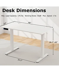 Electric Standing Desk with 3 Memory Height Settings and 2 Hanging Hooks & Cable Management