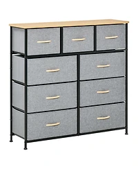 9 Drawers Storage Chest Dresser Organizer Unit w/ Steel Frame, Wood Top, Easy Pull Fabric Bins, for Bedroom, Hallway, Closet, Entryway, Oak & Grey