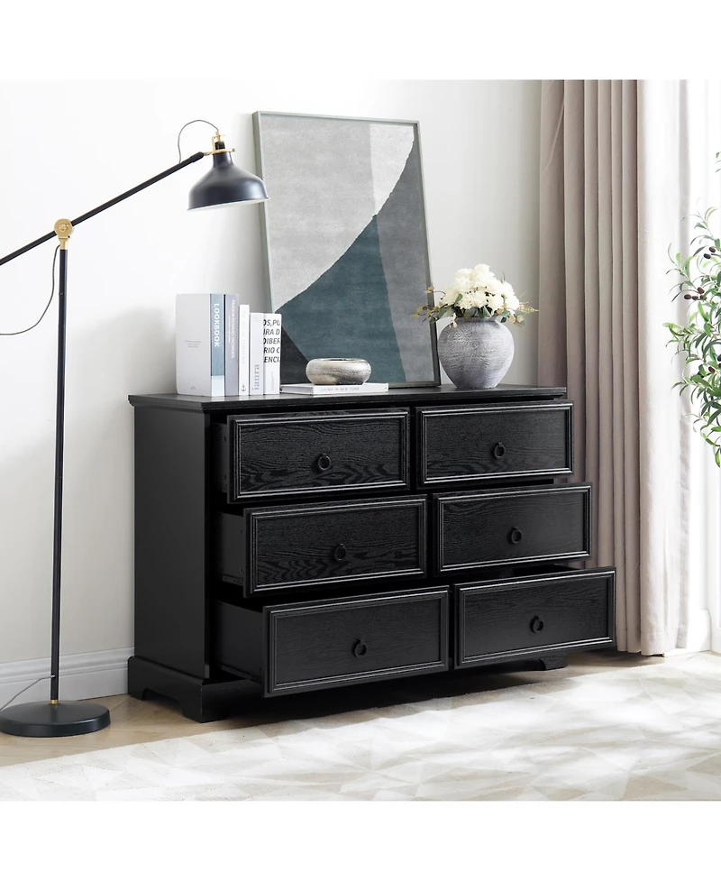 Modern Farmhouse 6-Drawer Bedroom Chest, Black