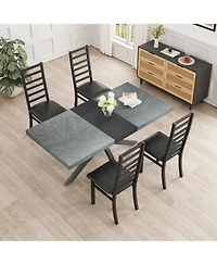 Streamdale Black Pu Leather Dining Chairs Set of 4, Steel Legs