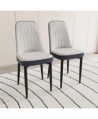 Streamdale Set of 2 Modern Dining Chairs with Pu Leather Cushions, Black Metal (White and Blue)