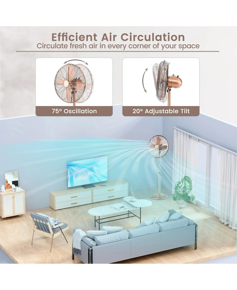 16 Inch Pedestal Standing Fan Oscillating with 3 Speeds and Adjustable Height