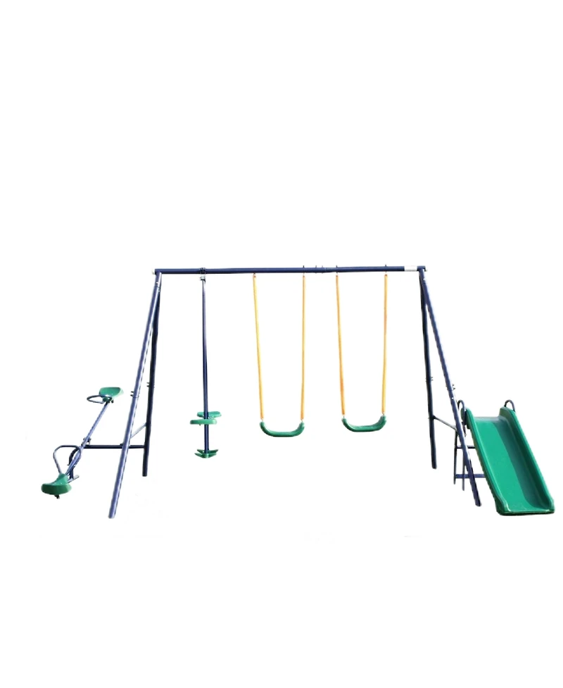 Swing Sets for Backyard, 700 Lbs Outdoor Swing Set with 2 Swing Seat, 1 Glider, 1 Slide & 1 See-Saw