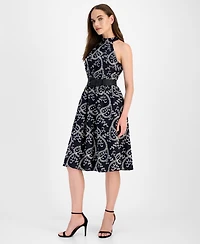 Anne Klein Women's Halter Neck Belted Midi Dress