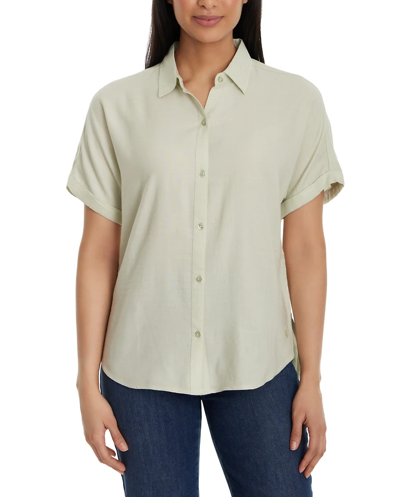 Gloria Vanderbilt Women's Daisy Drop-Hem Button Shirt
