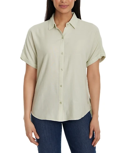 Gloria Vanderbilt Women's Daisy Drop-Hem Button Shirt