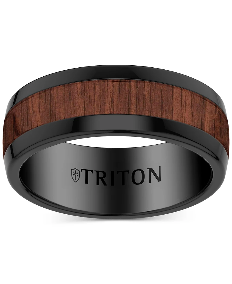 Wood Insert Band Ring Black Tungsten Carbide