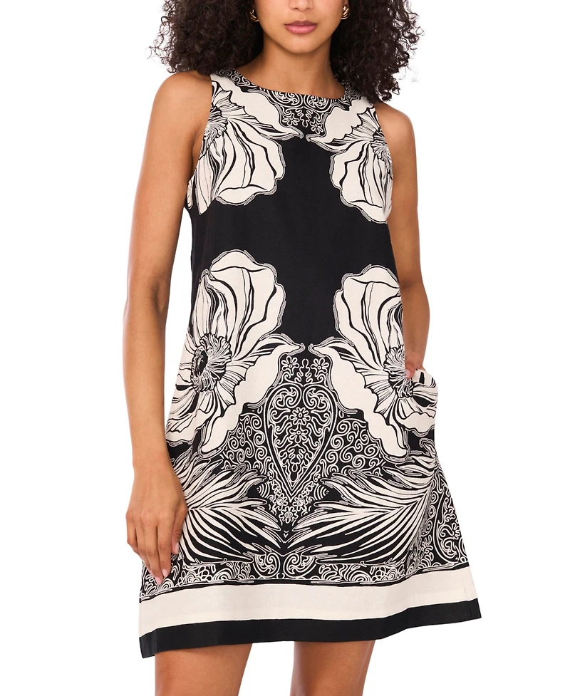 Msk Women's Printed Short Sleeveless Shift Dress