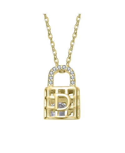 14K Gold Plated with Clear Cubic Zirconia Accents Padlock Pendant Necklace