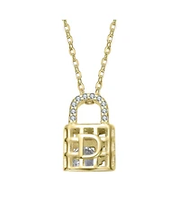 14K Gold Plated with Clear Cubic Zirconia Accents Padlock Pendant Necklace