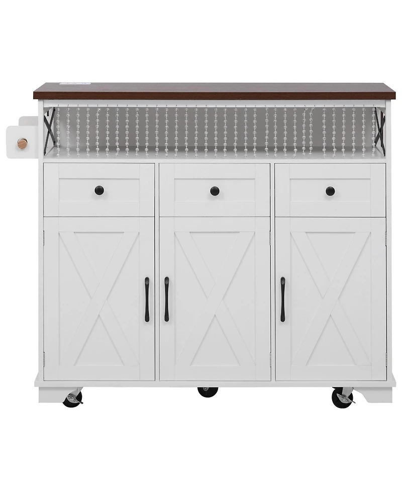 Farmhouse Kitchen Island Cart with Drop Leaf & Wheels