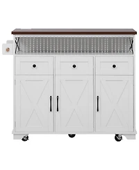 Farmhouse Kitchen Island Cart with Drop Leaf & Wheels