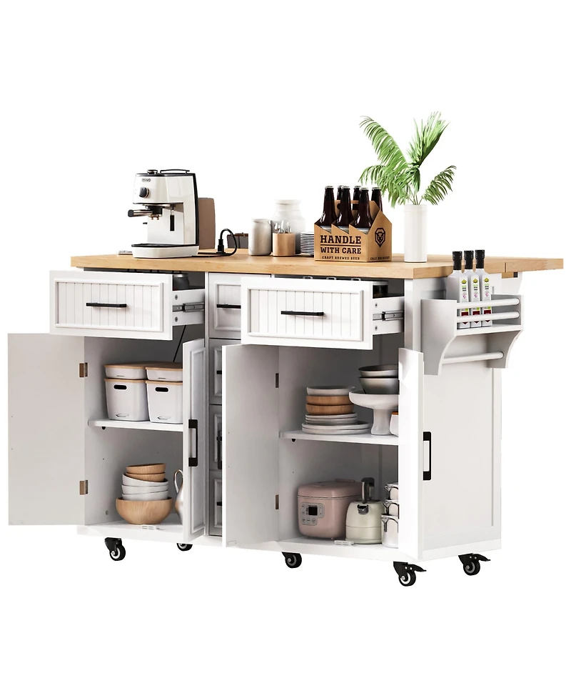 Rolling Kitchen Island with Drop Leaf & Storage