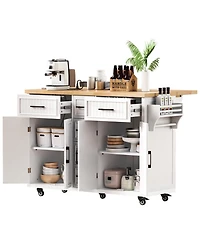 Rolling Kitchen Island with Drop Leaf & Storage