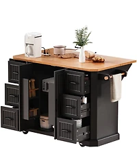 Rolling Kitchen Island Cart, 6 Drawers, Power Outlet