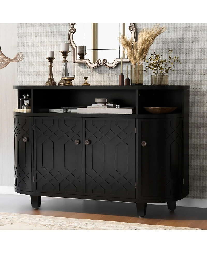 Curved Wood Storage Cabinet - 4 Doors