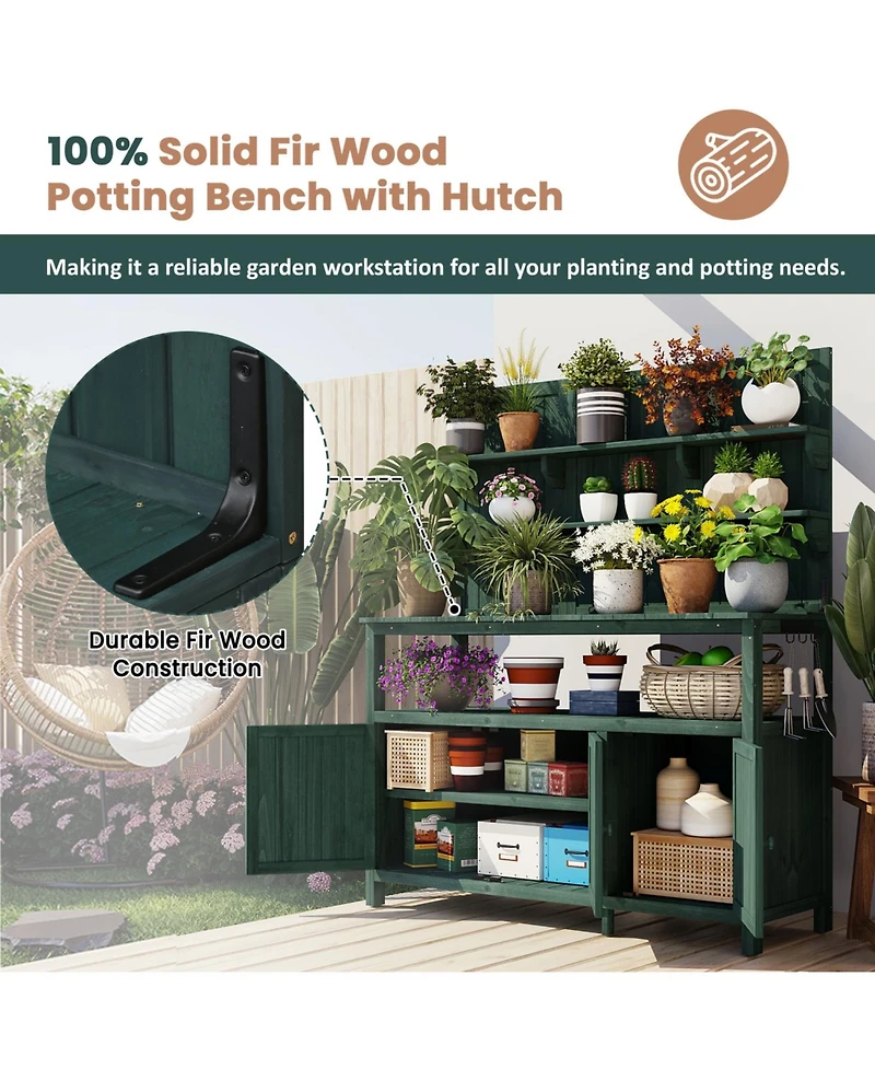 Forest Potting Bench with Hutch