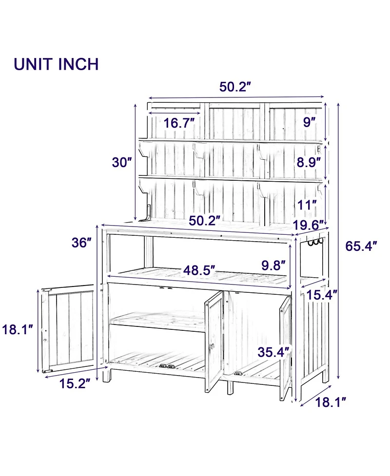 Forest Potting Bench with Hutch