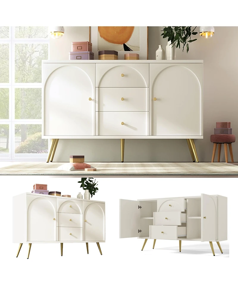 Metal & Wood Dining Cabinet - 3 Drawers, 2 Doors